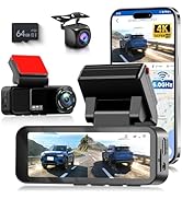 5Ghz WiFi 4K Dash Cam Front and Rear Full HD Dash Camera for Cars, Free 64GB Card, Built-in GPS/W...