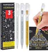 MARTCOLOR Gold Silver White Gel Pens, 0.5mm Extra Fine Point Opaque Archival Ink Pen for Black Pa...