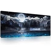 Moon Ocean Landscape Mouse Pad, Scenic Night Sky with Full Moon Mousepad - Large Non - Slip Desk ...