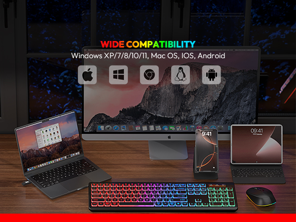 wide compatibility Keyboard combo with USB dongle and USB C adapter