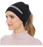 GADIEMKENSD Winter Hats for Women with Double Ponytail Hole, Running Beanie with Reflective Accents