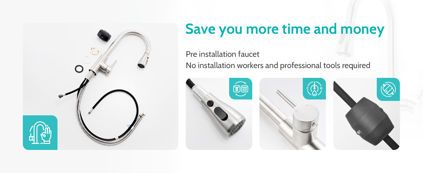 Kicimpro brusher nickel kitchen faucet with pull down sprayer