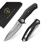 AUBEY Damascus Pocket Knife for Men with Clip EDC, 3.23" VG10 Core Damascus Steel Blade Folding K...