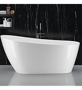 Freestanding Bathtub 67 inch Acrylic Oval Soaking Tub – All-White Design with Chrome Drain and Ov...