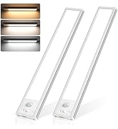 Ascher 2 Pack Under Cabinet Lights, Motion Sensor Light with 3 Colors, 2000mAh USB Rechargeable C...