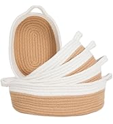 ShellKingdom 5 Set Storage Baskets, Natural Cotton Rope Woven Storage Bins with Handle, Toilet Ta...