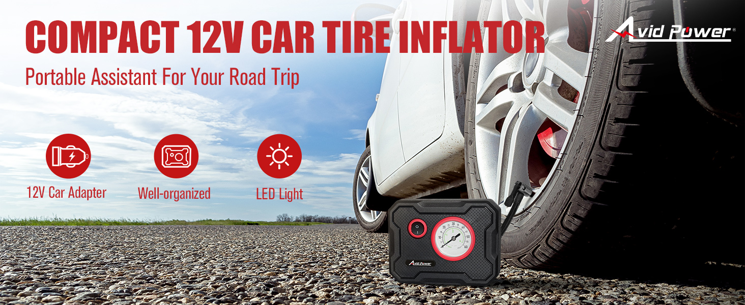 COMPACT 12V CAR TIRE INFLATOR