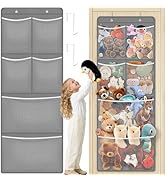 SpaceHacks Stuffed Animal Storage - Large Over the Door Organizer with 6 Expandable Mesh Pockets ...