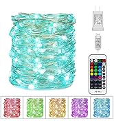 Color Changing Fairy String Lights - 33 ft 100 LED USB Silver Wire Lights with Remote and Timer, ...