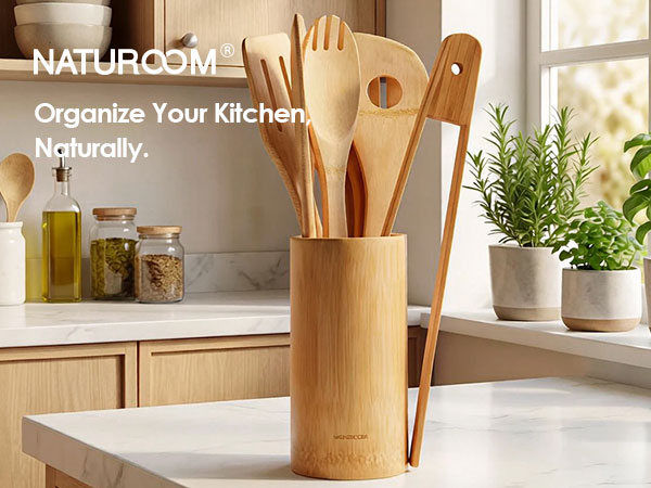 modern farmhouse kitchen decor aesthetic bamboo utensil organizer countertop storage gift