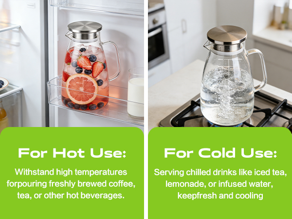 cold / heat resistant glass pitcher
