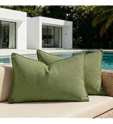 Fancy Homi Set of 2 Waterproof Lumbar Soft Chenille Decorative Outdoor Throw Pillow Covers Solid ...