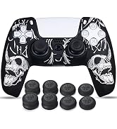 YoRHa Laser Carving Silicone Skin for PS5 Controller x 1(Skulls White) with Exclusive Thumb Grips...