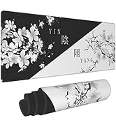 Japanese Black White Cherry Blossom Gaming Mouse Pad XL Extended Large Mousepad with Nonslip Rubb...