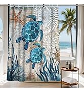 Final Friday Nautical Green Sea Turtles Beach Theme Fabric Shower Curtain Sets Bathroom Blue Ocea...