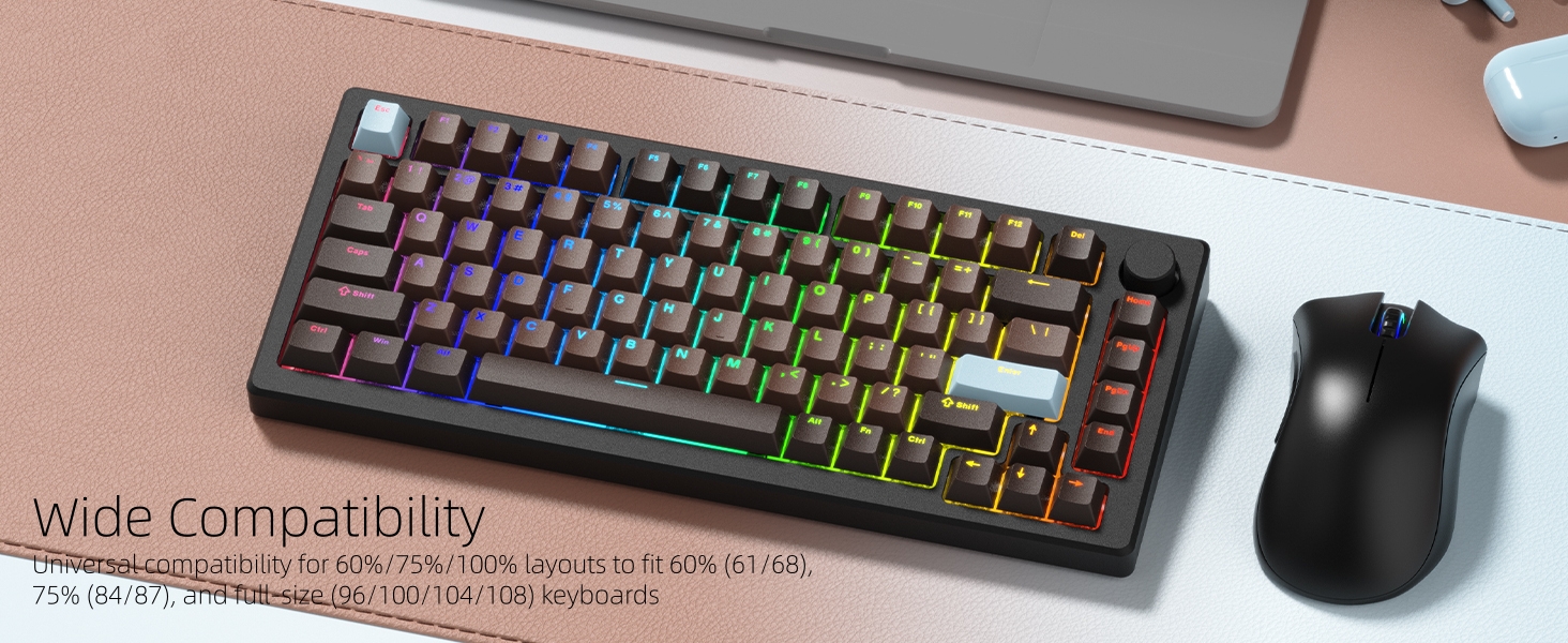 A textured matte finish on premium PBT keycaps, in a rich chocolate hue that&amp;#39;s simply irresistible