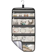 MISSLO Hanging Jewelry Organizer Travel Foldable Jewelry Roll Storage Case with 14 Cotton Zippere...