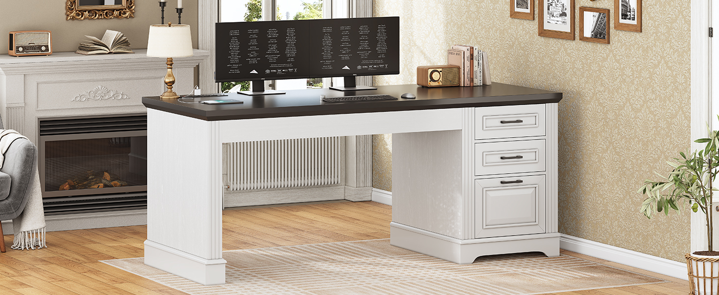 Executive Desk with Power Outlet for Home Office