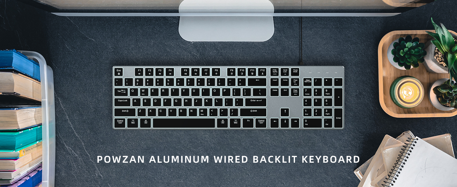 Powzan Aluminum Wired Backlit Keyboard