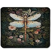 Foritho Moody Floral Dragonfly Mouse Pad, Dark Cottagecore Botanical Dragonfly Insect Nature Mous...