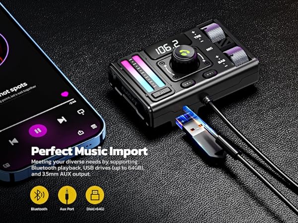 Wireless FM Radio Transmitter Supports Bass &amp; Treble Boost
