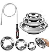 4-Piece Magnetic Trays and Pick-Up Tool Set: 20in Bendable Spring Magnet Stick with 3in, 4in, 6in...