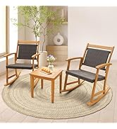 IDZO Solid Wood Wicker Rocking Chairs Set of 2 with End Table