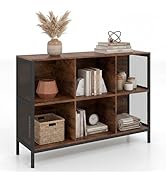Giantex 42" Wide Bookcase with 6 Cubes, Horizontal Bookshelf with Metal Frame, Industrial Accent ...