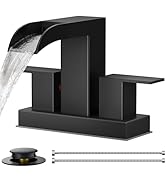 FORIOUS Square Black Bathroom Faucets for 2 Hole or 3 Hole, Waterfall 4 Inch Centerset Bathroom S...
