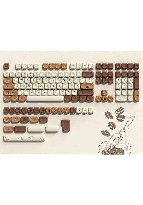 dagaladoo PBT Keyboard Keycaps, White/Brown MOA keycaps,Coffee Cat | Dye Sublimation custom Key c...