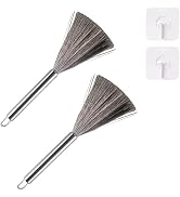 2Pcs Pots and Pans Clening Brush, Stainless Steel Scrubber Brush for Cookware Long-Handled Sink C...
