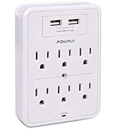 POWRUI Surge Protector, USB Wall Charger with 2 USB Charging Ports(Smart 2.4A Total), 6-Outlet Ex...