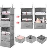 AARAINBOW Large Hanging Storage Shelves, Fabric Closet Hanging Shelf with Drawers, Foldable Hangi...