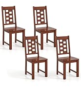 Giantex Wooden Dining Chairs Set of 4, Kitchen Chair w/Solid Rubber Wood Frame, High Hollowed Bac...