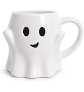 Tedercle 14 oz Halloween Ghost Mug – White Ceramic Cute Ghost Coffee Cup with Spooky Smiling Face...