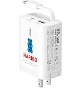 Haribo 65W GaN Wall Charger with Retractable USB-C Cable, Dual-Port PD 3.0 &amp; QC 4+ / 4.0 Fast Cha...