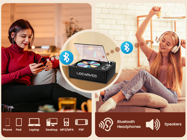 Stream phone music to the speakers, or send CD audio to wireless headphones