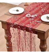 Joanlody Christmas Red Snowflake Table Runner Glitter Metallic Foil 10ft Seasonal Sheer Tulle Tab...
