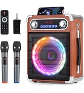 ROXAAN Karaoke Machine with Two Wireless Microphones, Portable Bluetooth Karaoke Speaker with Bas...