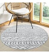 KUTA Washable Circle Rug 3Ft Grey Moroccan Washable Round Area Rug Boho Foyer Kitchen Rug Non-Sli...