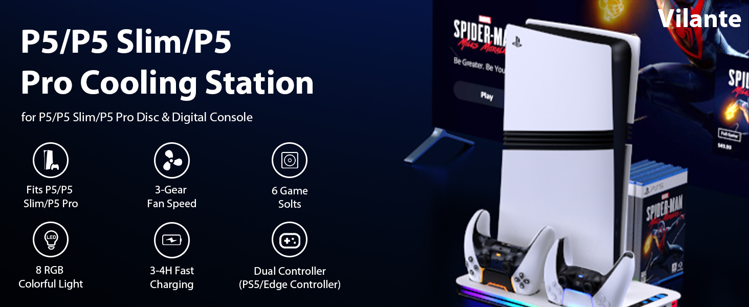 PS5 Cooling Station for PS5/Slim/Pro PS5/Slim/Pro Stand and Cooling Station