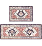 Pauwer Anti Fatigue Kitchen Mats for Floor 2 Piece Set, Cushioned Memory Foam Kitchen Rug, Non Sl...