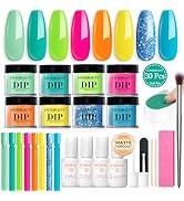AZUREBEAUTY Dip Nails Powder Starter Kit, Hot Pink Neon Yellow Pastel Blue Green 8 Spring Summer ...
