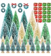 Iceyyyy 56 Pcs Artificial Mini Christmas Trees Set - Miniature Sisal Frosted Christmas Trees Bott...
