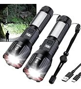 Flashlight High Lumens Rechargeable 2 Packs, 1,500,000L Handheld Tactical LED Flashlights High Po...
