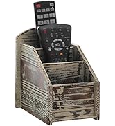 MyGift Rustic Torched Wood Remote Control Holder for Table with 3 Compartments, Living Room TV Me...
