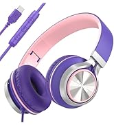 USB C Wired Headphones with Mic & Volume Control,Type C Tangle-Free Plaiting Line,Over/On-Ear Hea...