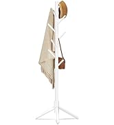 Azaeahom Wooden Coat Rack Stand, Free Standing Coat Rack with 8 Hooks 3 Adjustable Heights for Cl...