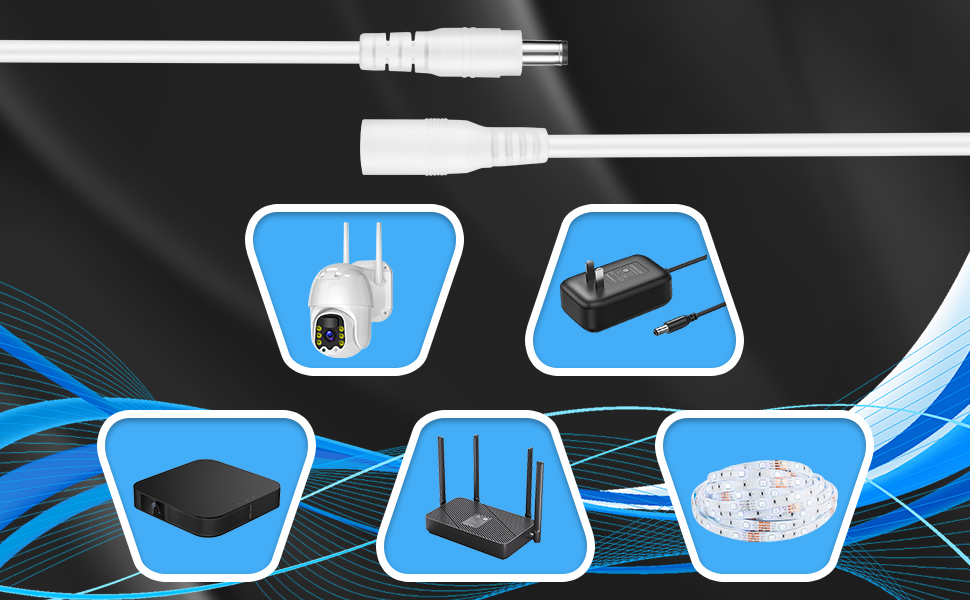 12V DC extension cord with 5.5x2.1mm male and female connector