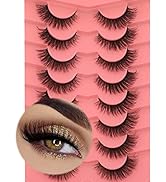 False Eyelashes Natural Mink Lashes 15mm Wispy Curl Eyelashes 5D Fluffy Volume Cat Eye Fake Lashe...